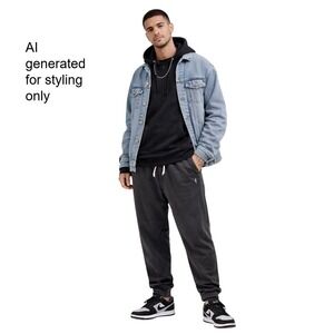 THEIRONWILLED Mens Black Joggers Sweatpants L Heavyweight Baggy Streetstyle